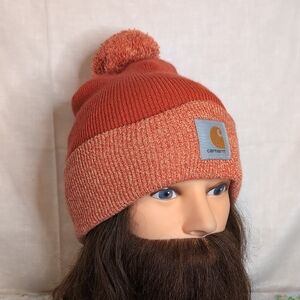 Orange Pom-Pom Knit Sock Hat osfm